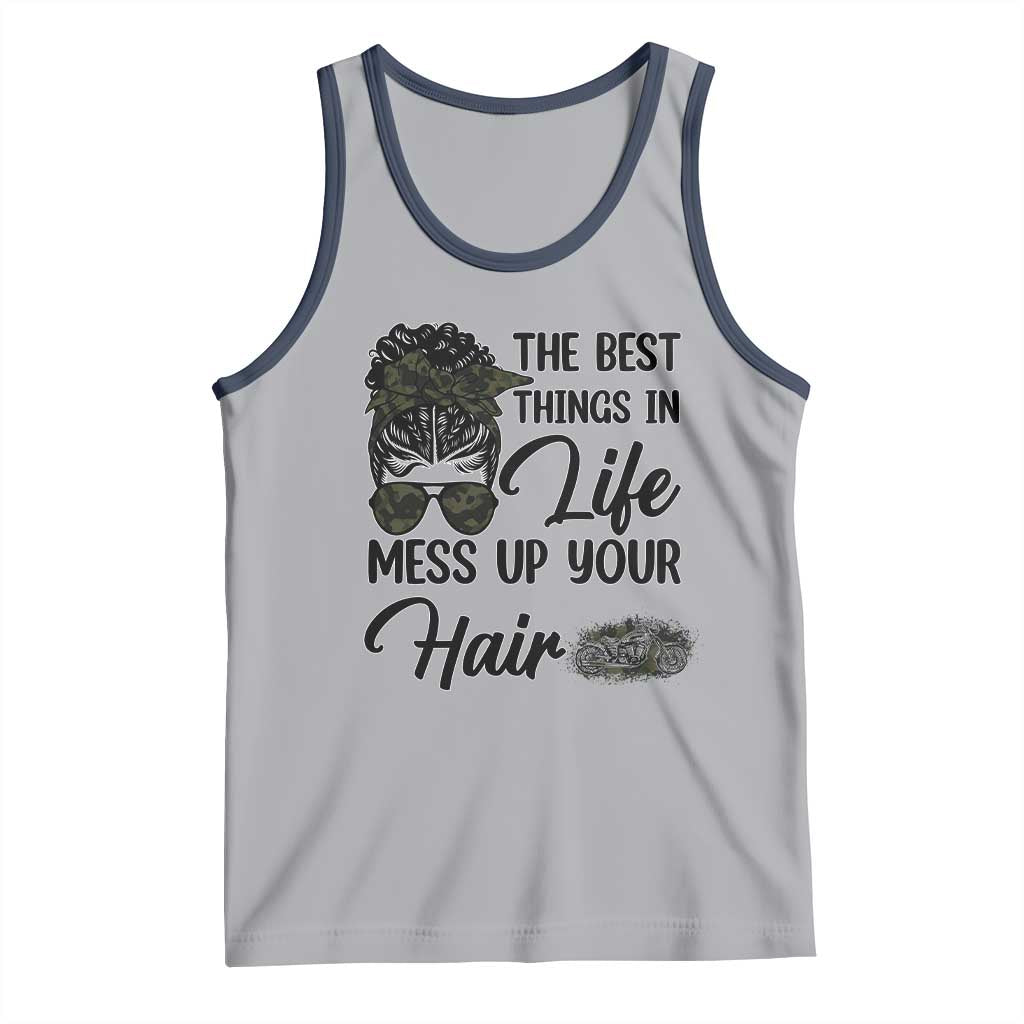 Funny Biker Woman Tank Top The Best Things In Life Mess Up Your Hair TS14 Athletic Heather Navy Print Your Wear