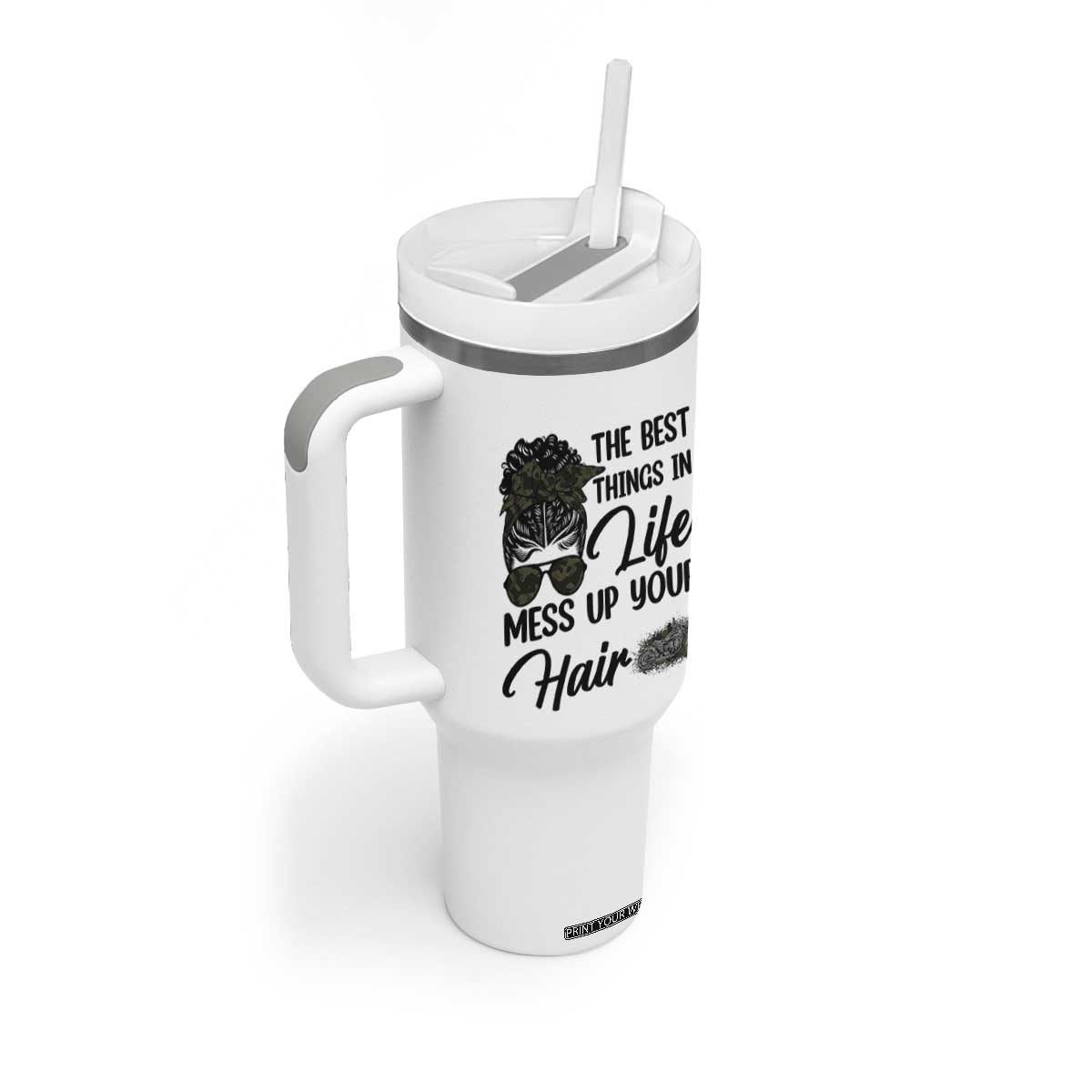 Funny Biker Woman Tumbler With Handle The Best Things In Life Mess Up Your Hair TS14 Print Your Wear