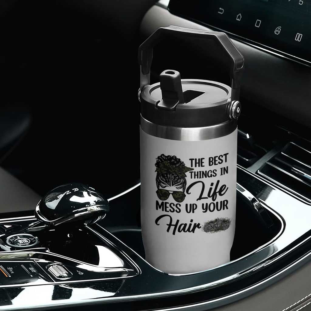 Funny Biker Woman Flip Straw Tumbler The Best Things In Life Mess Up Your Hair TS14 Print Your Wear