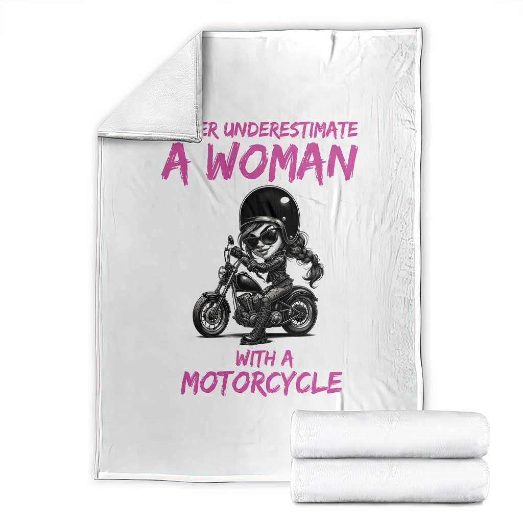 Funny Biker Woman Throw Blanket Never Underestimate A Women On A Motorcycle TS14 White Print Your Wear