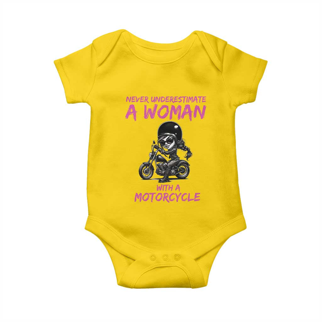 Funny Biker Woman Baby Onesie Never Underestimate A Women On A Motorcycle TS14 Daisy Print Your Wear