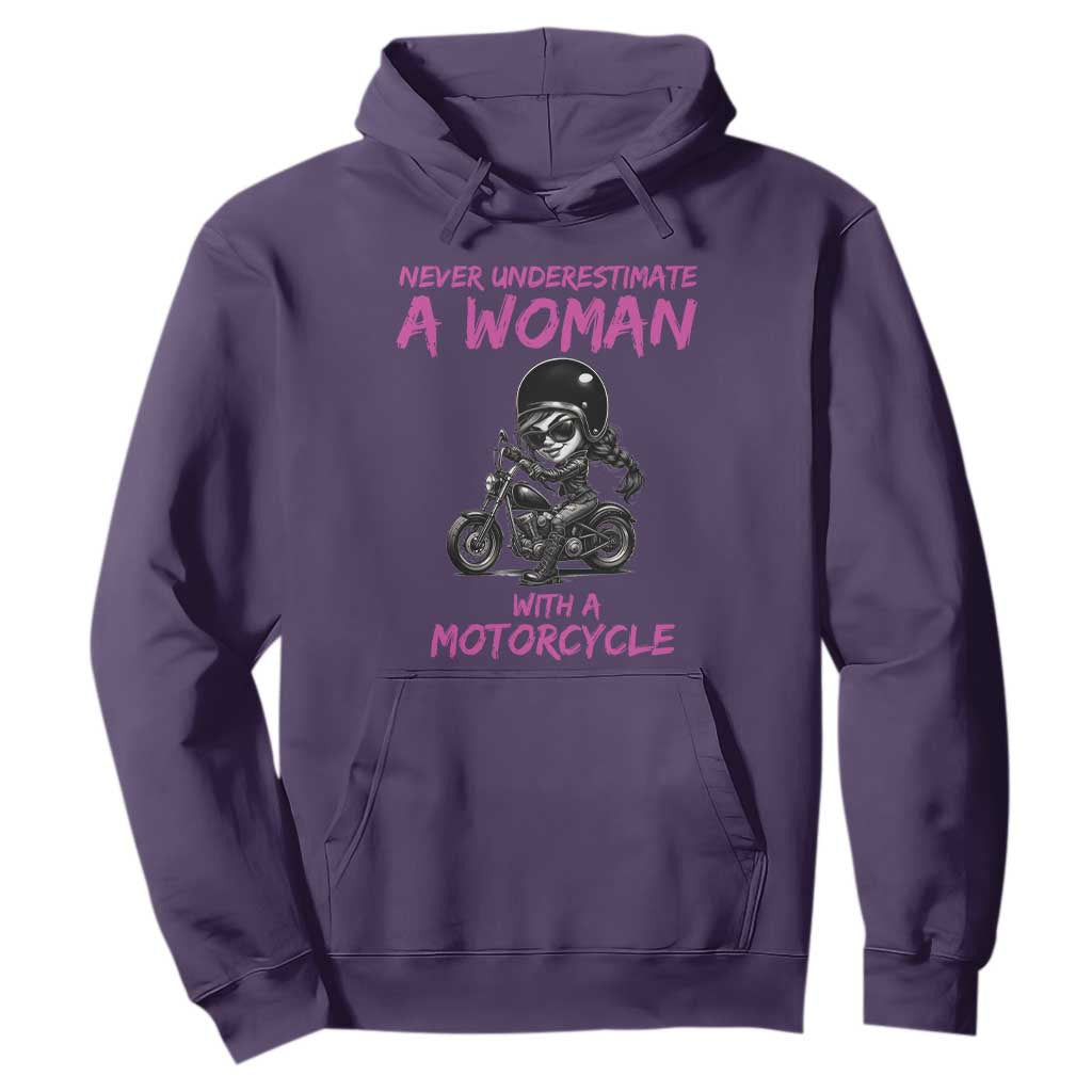 Funny Biker Woman Hoodie Never Underestimate A Women On A Motorcycle TS14 Purple Print Your Wear