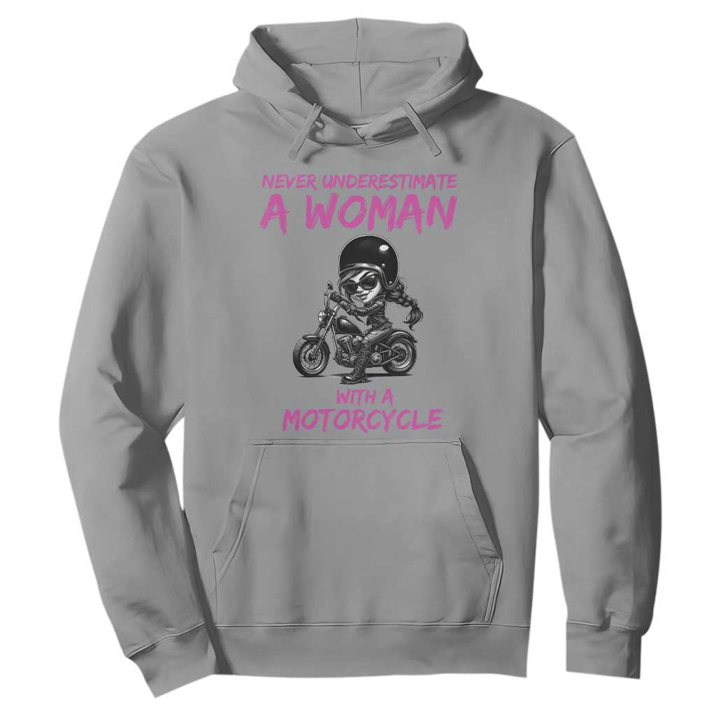 Funny Biker Woman Hoodie Never Underestimate A Women On A Motorcycle TS14 Sport Gray Print Your Wear