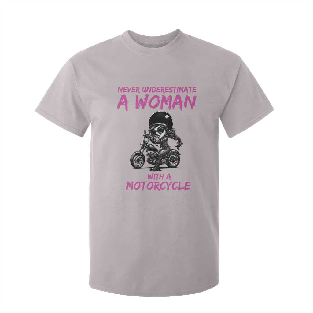 Funny Biker Woman T Shirt For Kid Never Underestimate A Women On A Motorcycle TS14 Ice Gray Print Your Wear