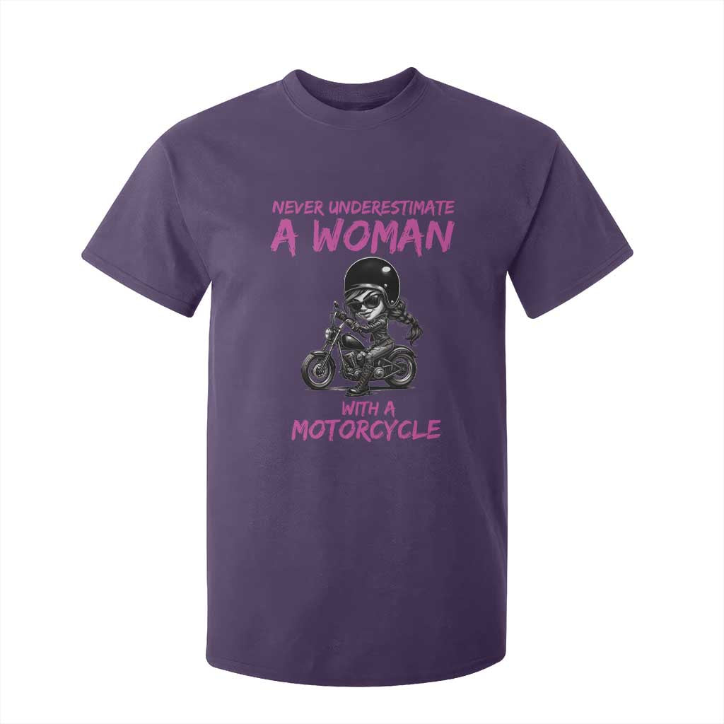 Funny Biker Woman T Shirt For Kid Never Underestimate A Women On A Motorcycle TS14 Purple Print Your Wear