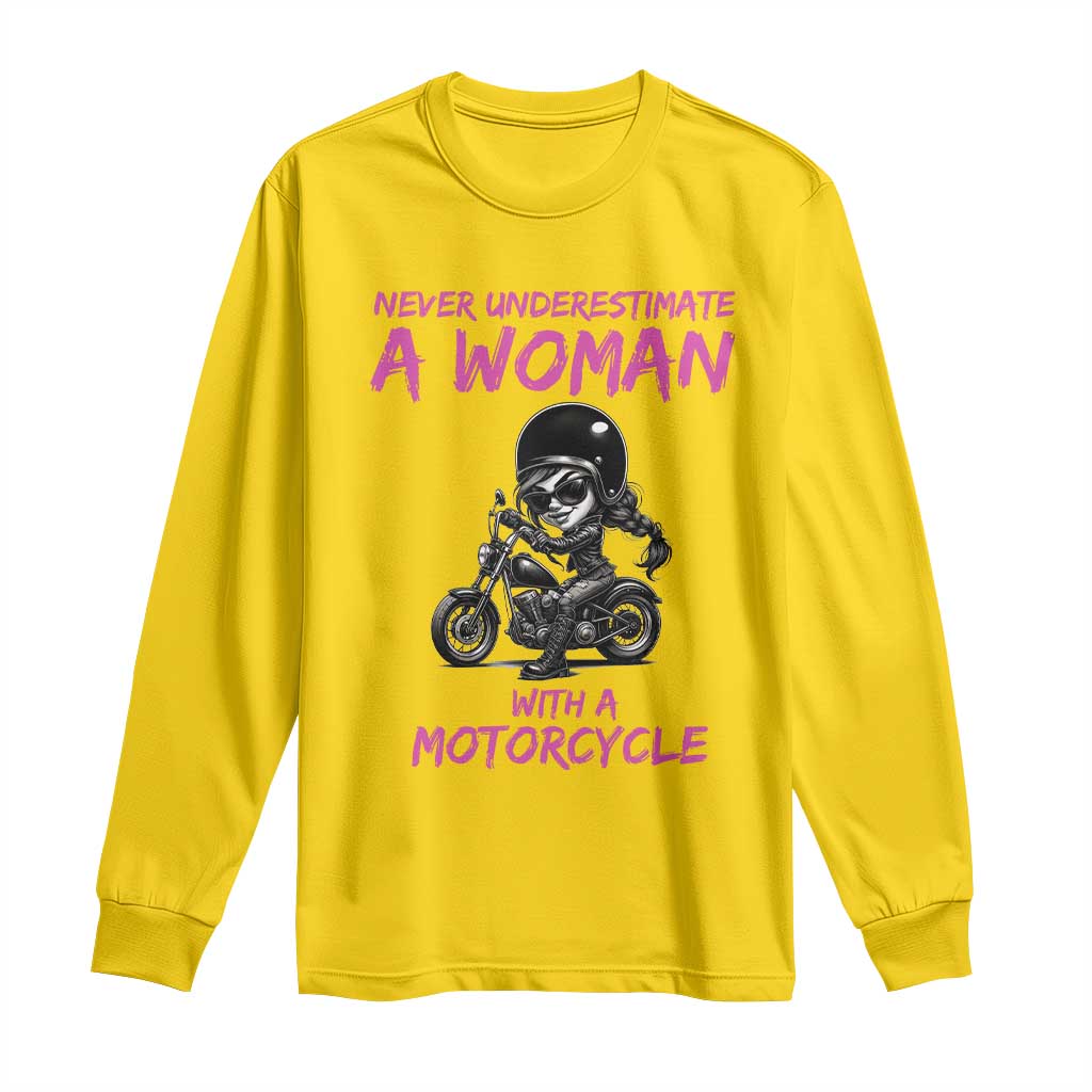 Funny Biker Woman Long Sleeve Shirt Never Underestimate A Women On A Motorcycle TS14 Daisy Print Your Wear