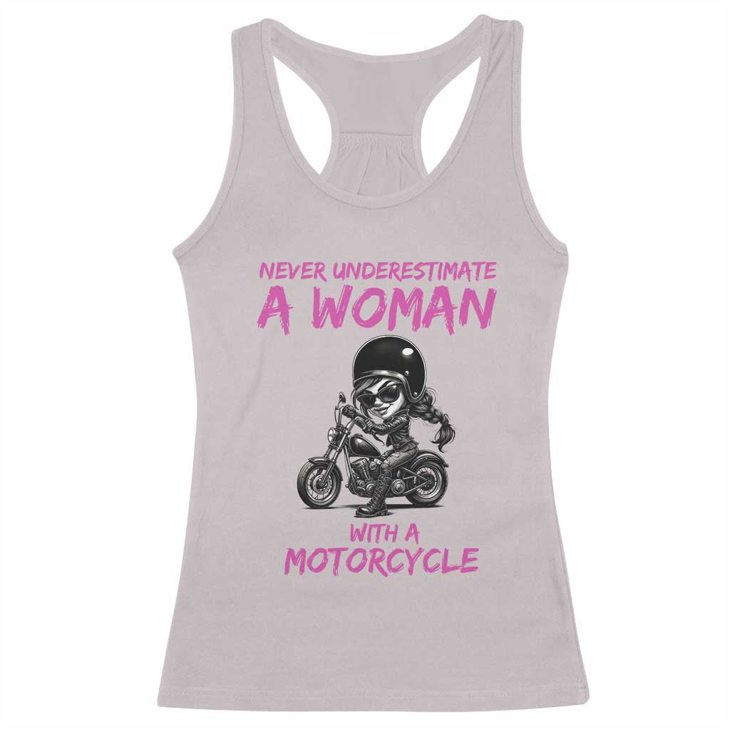 Funny Biker Woman Racerback Tank Top Never Underestimate A Women On A Motorcycle TS14 Ice Gray Print Your Wear