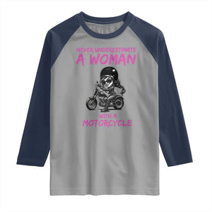 Funny Biker Woman Raglan Shirt Never Underestimate A Women On A Motorcycle TS14 Sport Gray Navy Print Your Wear