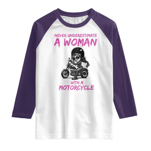 Funny Biker Woman Raglan Shirt Never Underestimate A Women On A Motorcycle TS14 White Purple Print Your Wear