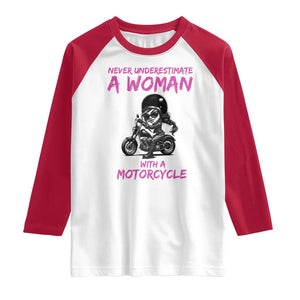 Funny Biker Woman Raglan Shirt Never Underestimate A Women On A Motorcycle TS14 White Red Print Your Wear