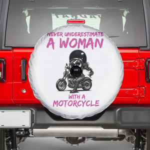 Funny Biker Woman Spare Tire Cover Never Underestimate A Women On A Motorcycle TS14 White Print Your Wear