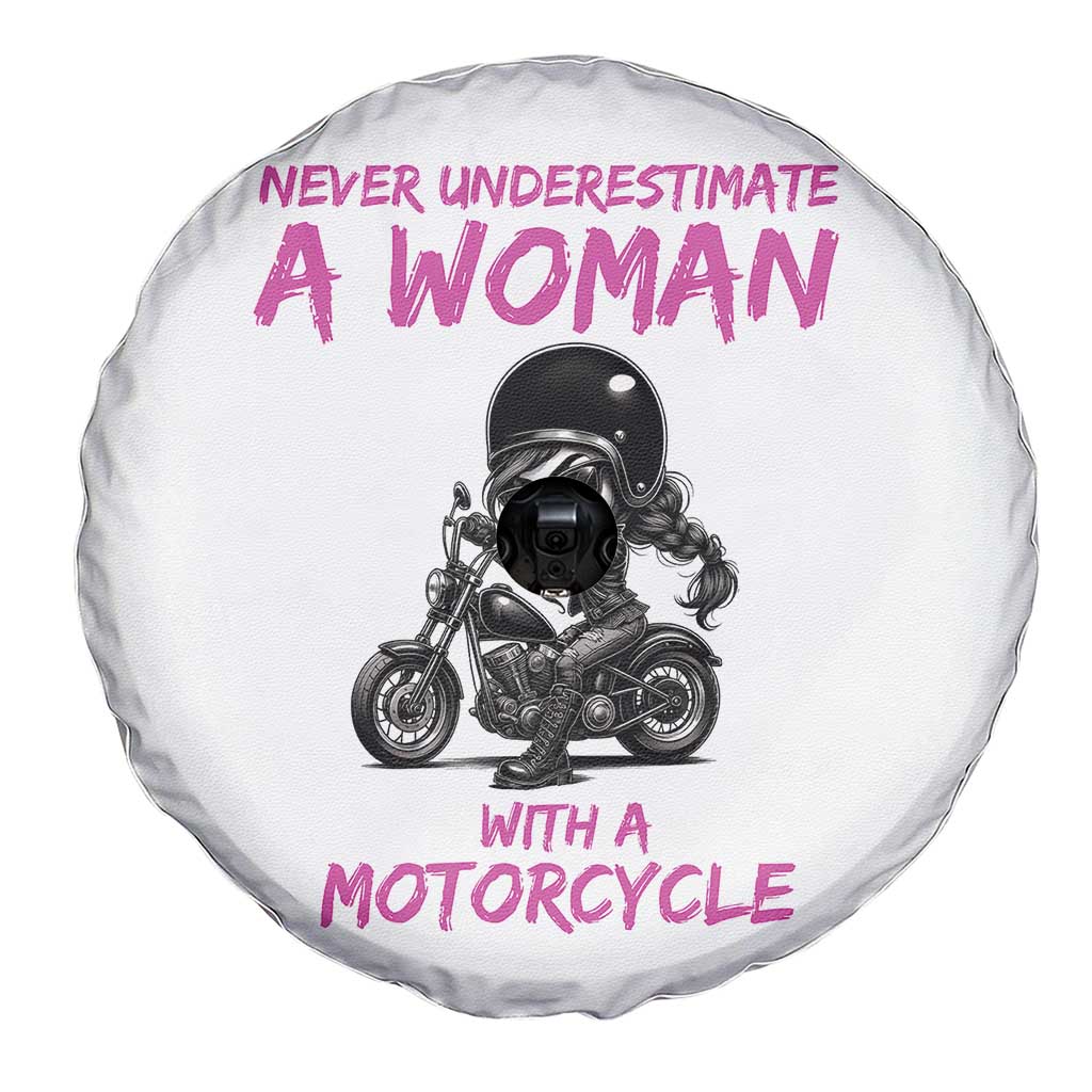 Funny Biker Woman Spare Tire Cover Never Underestimate A Women On A Motorcycle TS14 Print Your Wear