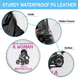 Funny Biker Woman Spare Tire Cover Never Underestimate A Women On A Motorcycle TS14 Print Your Wear