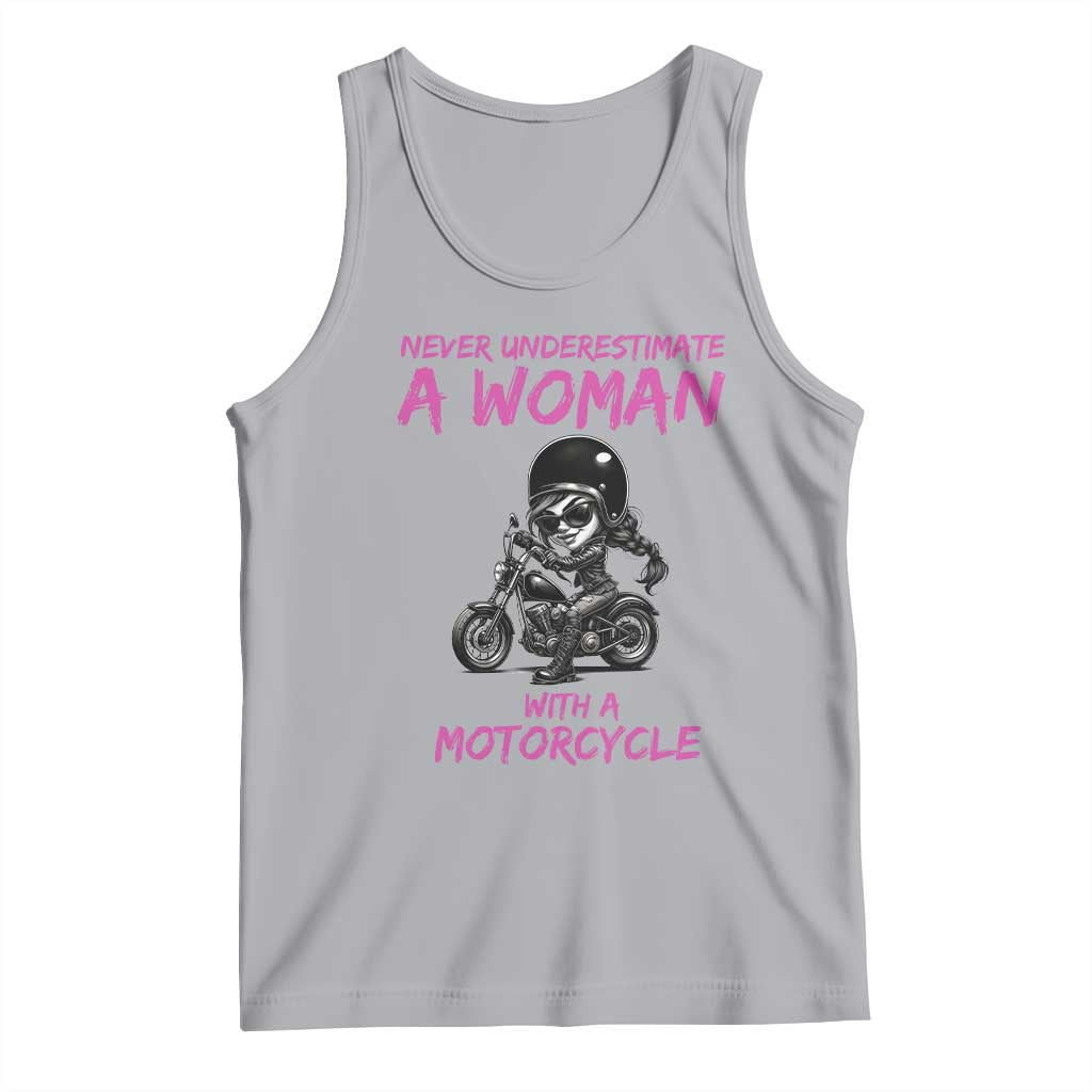 Funny Biker Woman Tank Top Never Underestimate A Women On A Motorcycle TS14 Athletic Heather Print Your Wear