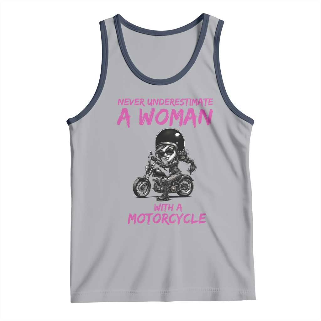 Funny Biker Woman Tank Top Never Underestimate A Women On A Motorcycle TS14 Athletic Heather Navy Print Your Wear
