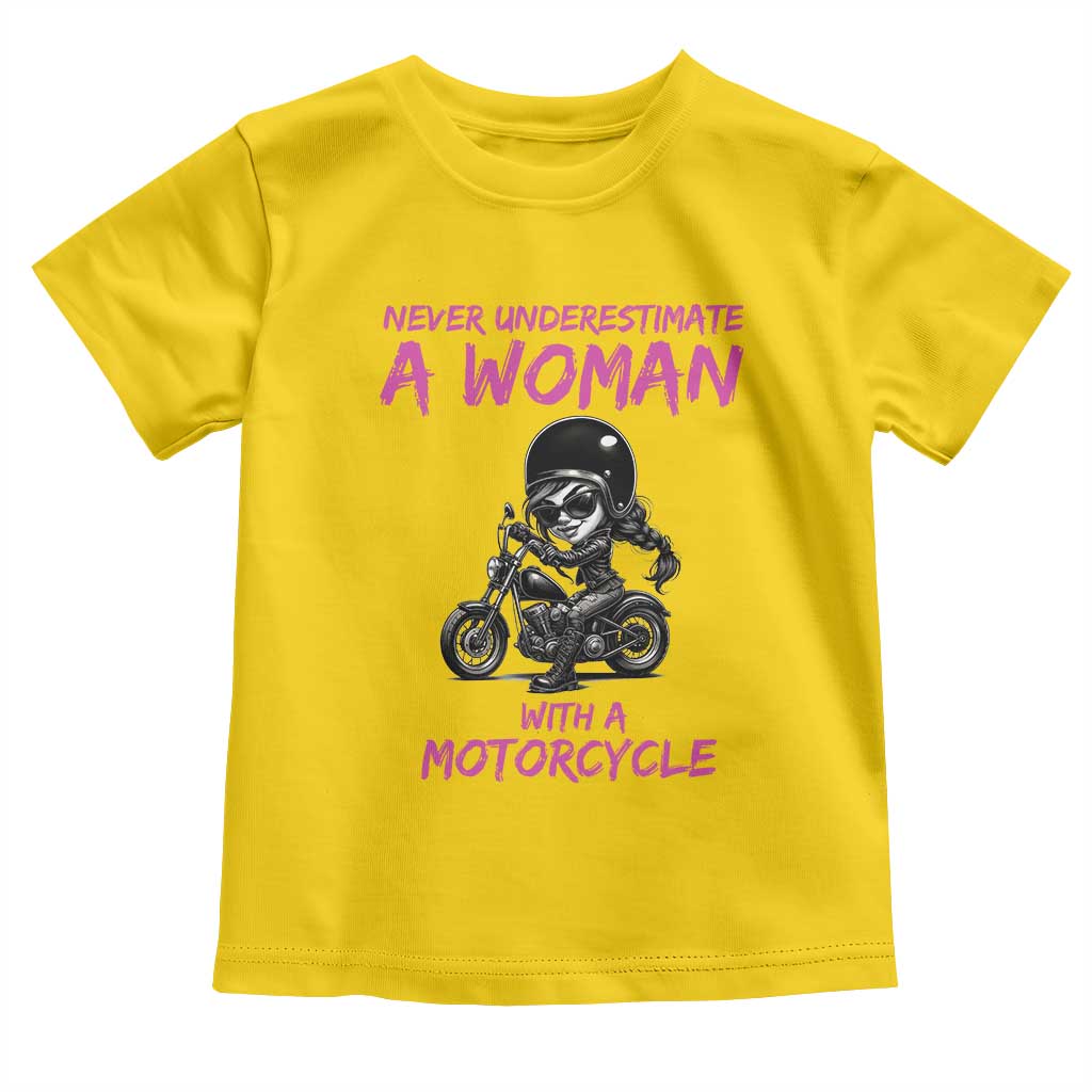 Funny Biker Woman Toddler T Shirt Never Underestimate A Women On A Motorcycle TS14 Daisy Print Your Wear