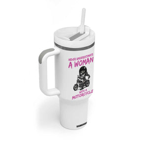 Funny Biker Woman Tumbler With Handle Never Underestimate A Women On A Motorcycle TS14 Print Your Wear