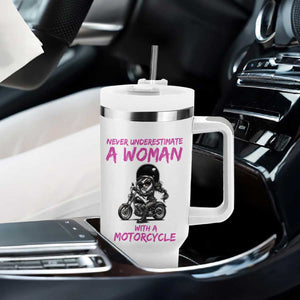 Funny Biker Woman Tumbler With Handle Never Underestimate A Women On A Motorcycle TS14 Print Your Wear