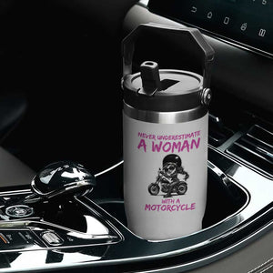 Funny Biker Woman Flip Straw Tumbler Never Underestimate A Women On A Motorcycle TS14 Print Your Wear