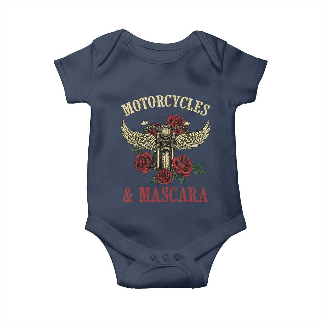 Motorcycle Women Biker Baby Onesie Motorcycles And Mascara Roses TS14 Navy Print Your Wear