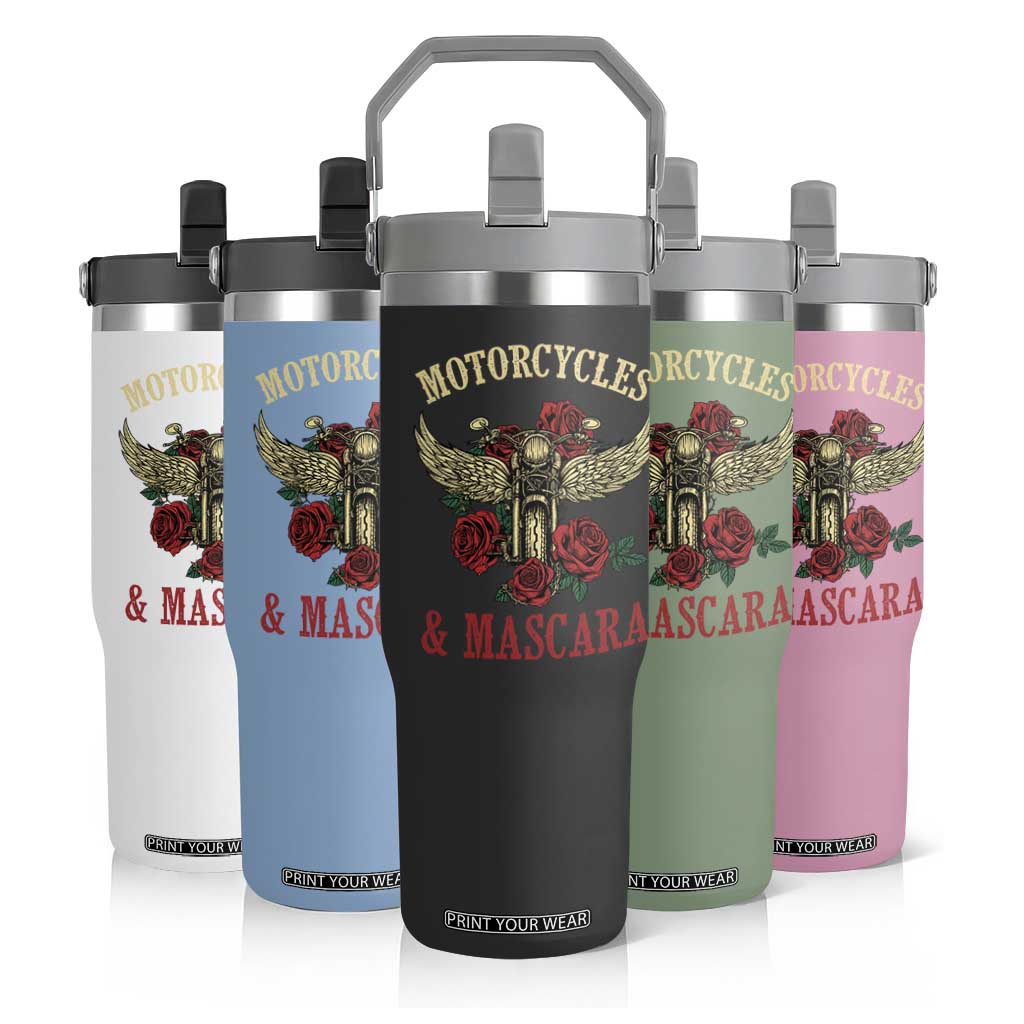 Motorcycle Women Biker Flip Straw Tumbler Motorcycles And Mascara Roses TS14 Print Your Wear