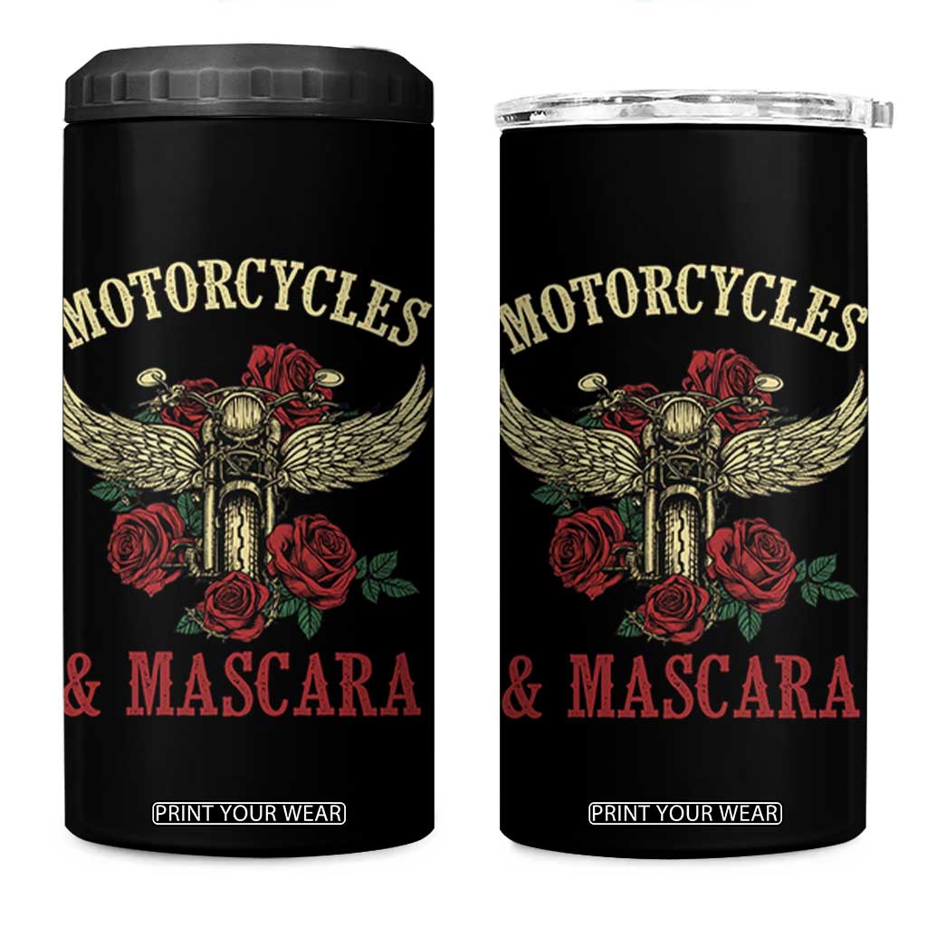 Motorcycle Women Biker 4 in 1 Can Cooler Tumbler Motorcycles And Mascara Roses TS14 One Size: 16 oz Black Print Your Wear