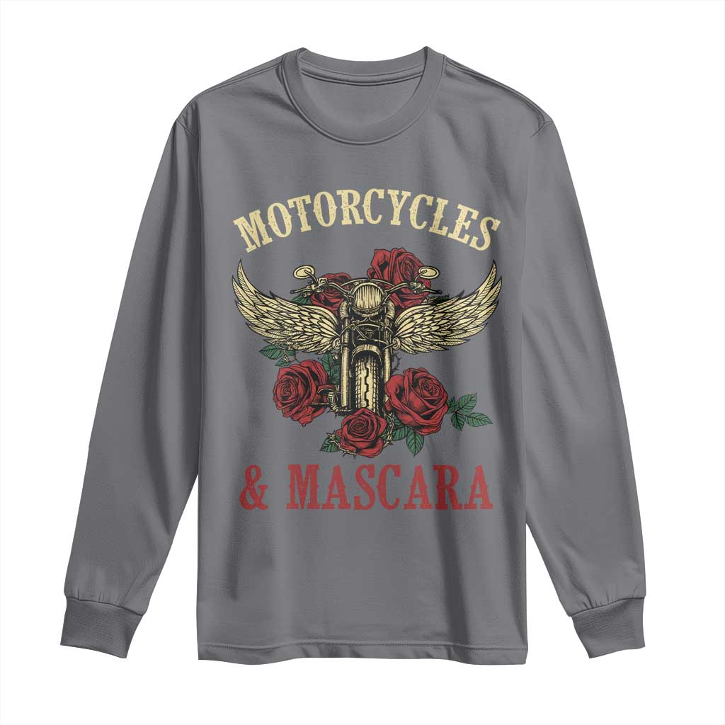 Motorcycle Women Biker Long Sleeve Shirt Motorcycles And Mascara Roses TS14 Charcoal Print Your Wear