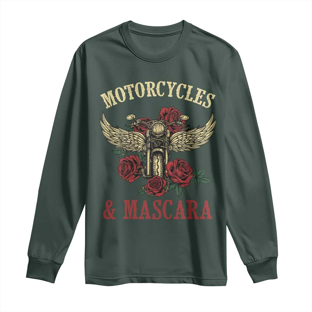 Motorcycle Women Biker Long Sleeve Shirt Motorcycles And Mascara Roses TS14 Dark Forest Green Print Your Wear
