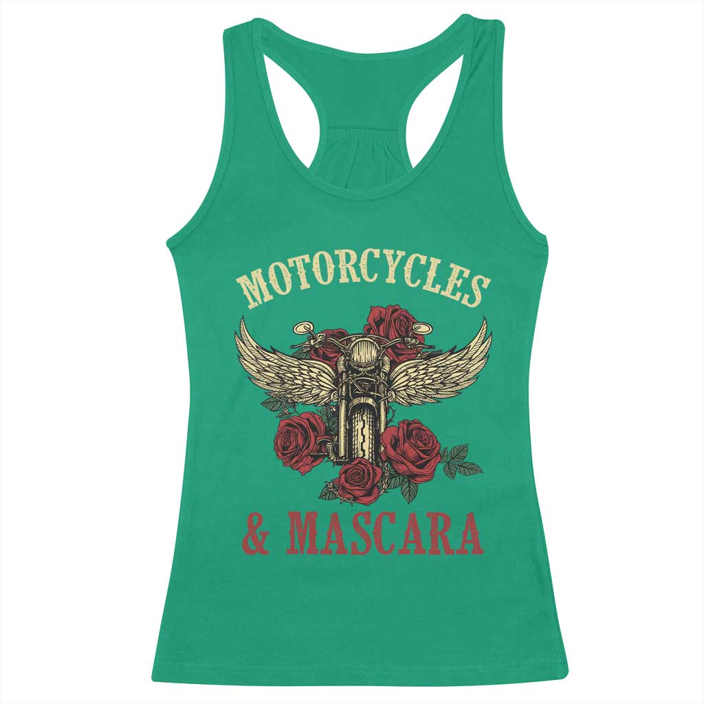 Motorcycle Women Biker Racerback Tank Top Motorcycles And Mascara Roses TS14 Irish Green Print Your Wear