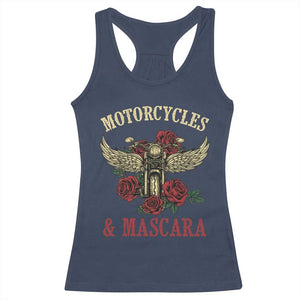 Motorcycle Women Biker Racerback Tank Top Motorcycles And Mascara Roses TS14 Navy Print Your Wear