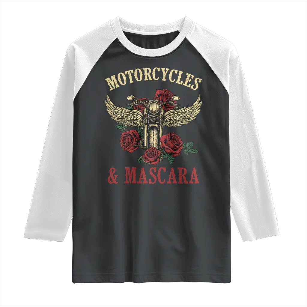 Motorcycle Women Biker Raglan Shirt Motorcycles And Mascara Roses TS14 Black White Print Your Wear