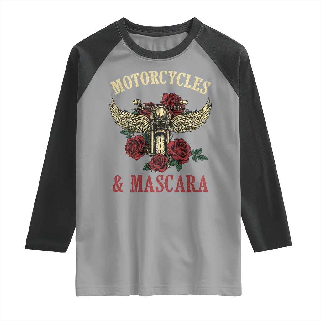 Motorcycle Women Biker Raglan Shirt Motorcycles And Mascara Roses TS14 Sport Gray Black Print Your Wear