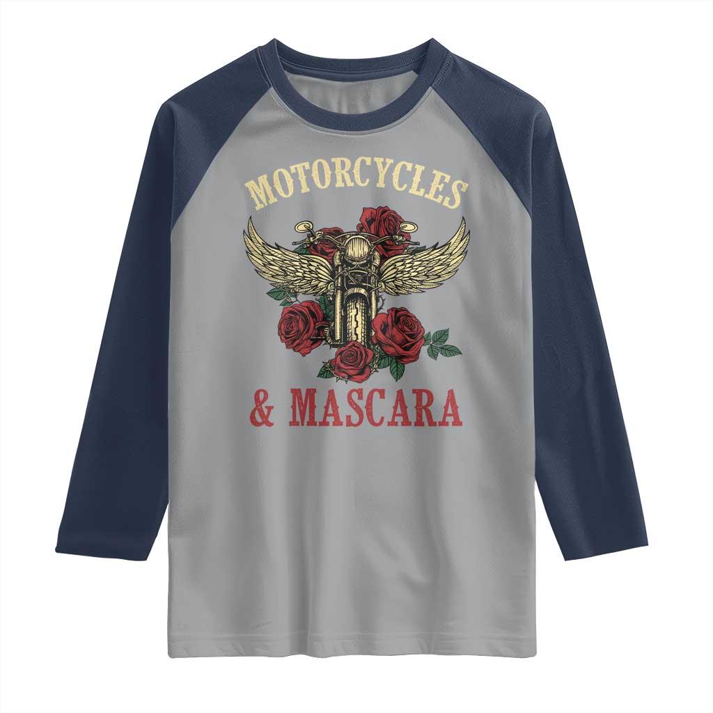 Motorcycle Women Biker Raglan Shirt Motorcycles And Mascara Roses TS14 Sport Gray Navy Print Your Wear
