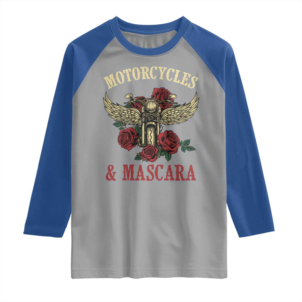 Motorcycle Women Biker Raglan Shirt Motorcycles And Mascara Roses TS14 Sport Gray Royal Print Your Wear