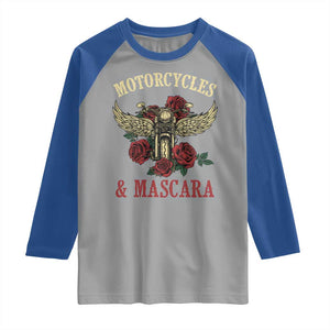 Motorcycle Women Biker Raglan Shirt Motorcycles And Mascara Roses TS14 Sport Gray Royal Print Your Wear