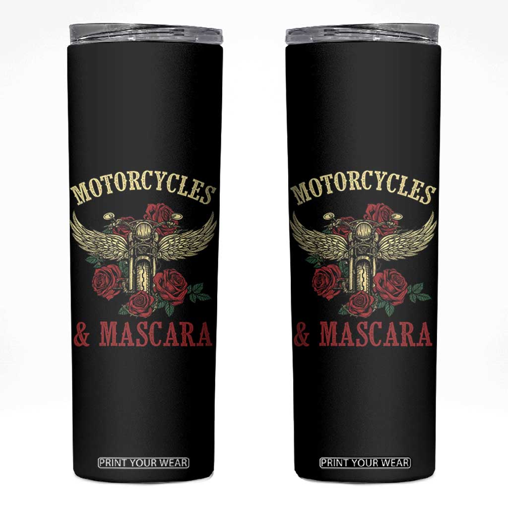 Motorcycle Women Biker Skinny Tumbler Motorcycles And Mascara Roses TS14 Black Print Your Wear