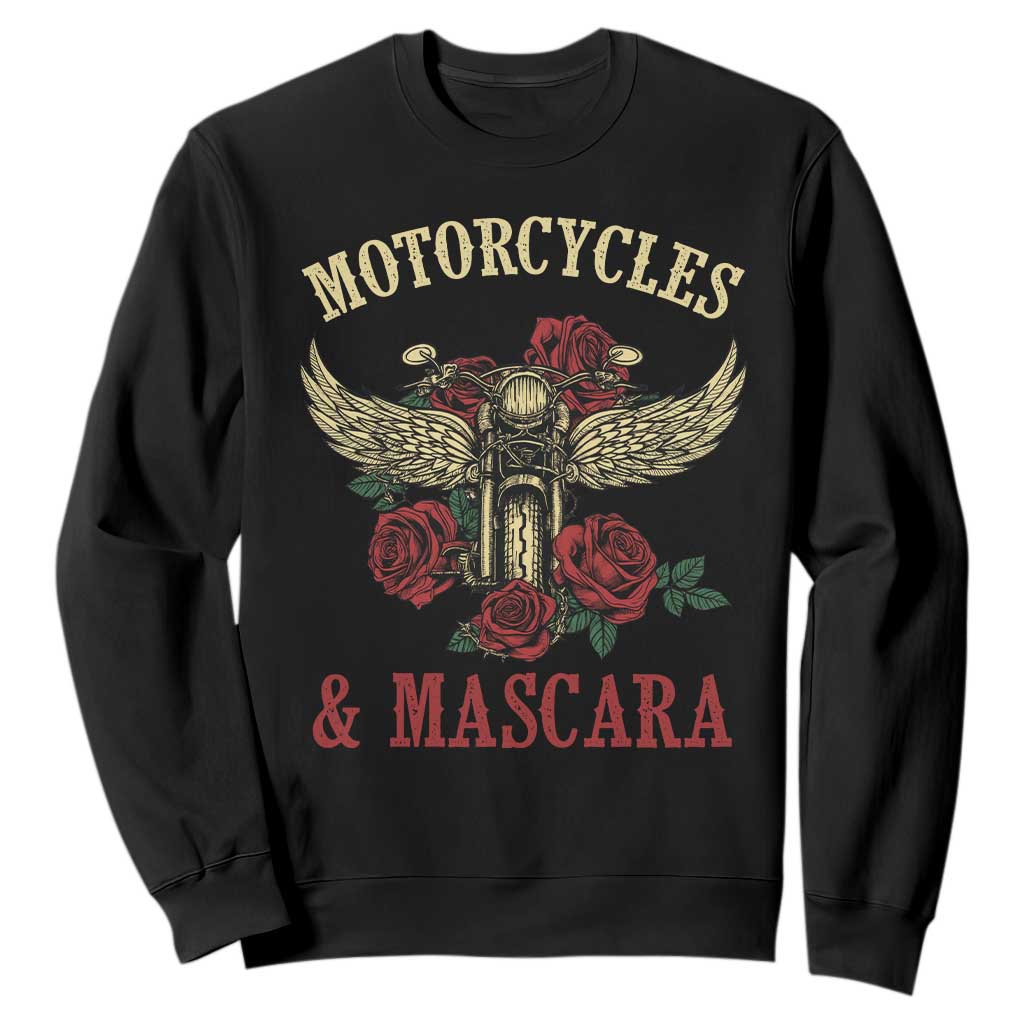 Motorcycle Women Biker Sweatshirt Motorcycles And Mascara Roses TS14 Black Print Your Wear