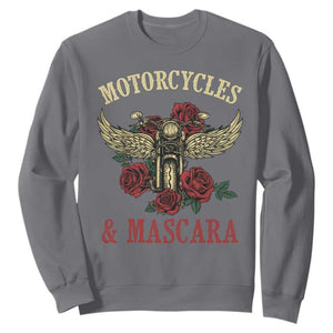 Motorcycle Women Biker Sweatshirt Motorcycles And Mascara Roses TS14 Charcoal Print Your Wear