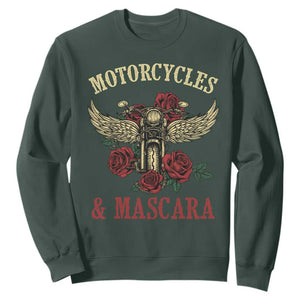 Motorcycle Women Biker Sweatshirt Motorcycles And Mascara Roses TS14 Dark Forest Green Print Your Wear