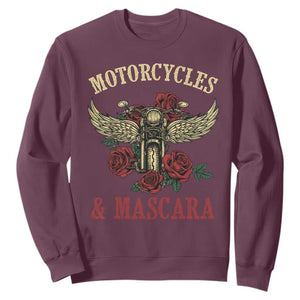 Motorcycle Women Biker Sweatshirt Motorcycles And Mascara Roses TS14 Maroon Print Your Wear
