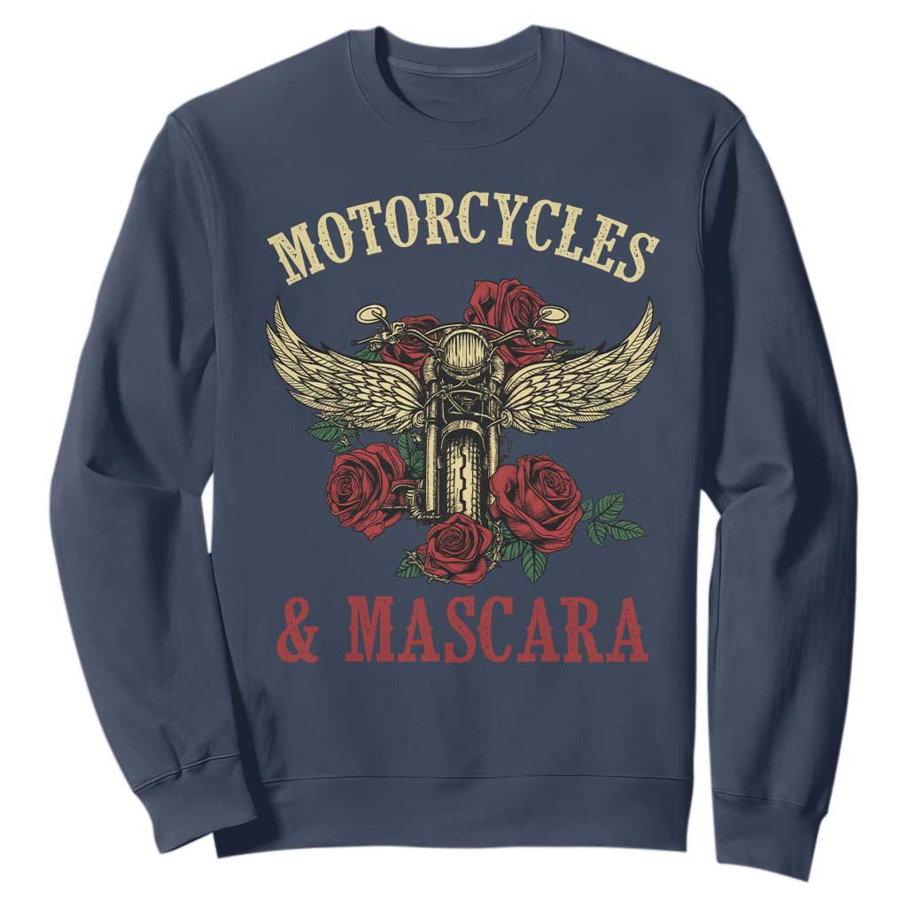Motorcycle Women Biker Sweatshirt Motorcycles And Mascara Roses TS14 Navy Print Your Wear