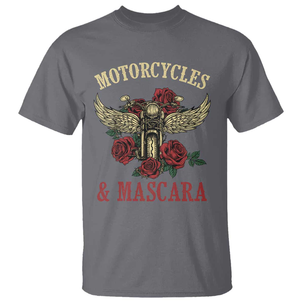 Motorcycle Women Biker T Shirt Motorcycles And Mascara Roses TS14 Charcoal Print Your Wear