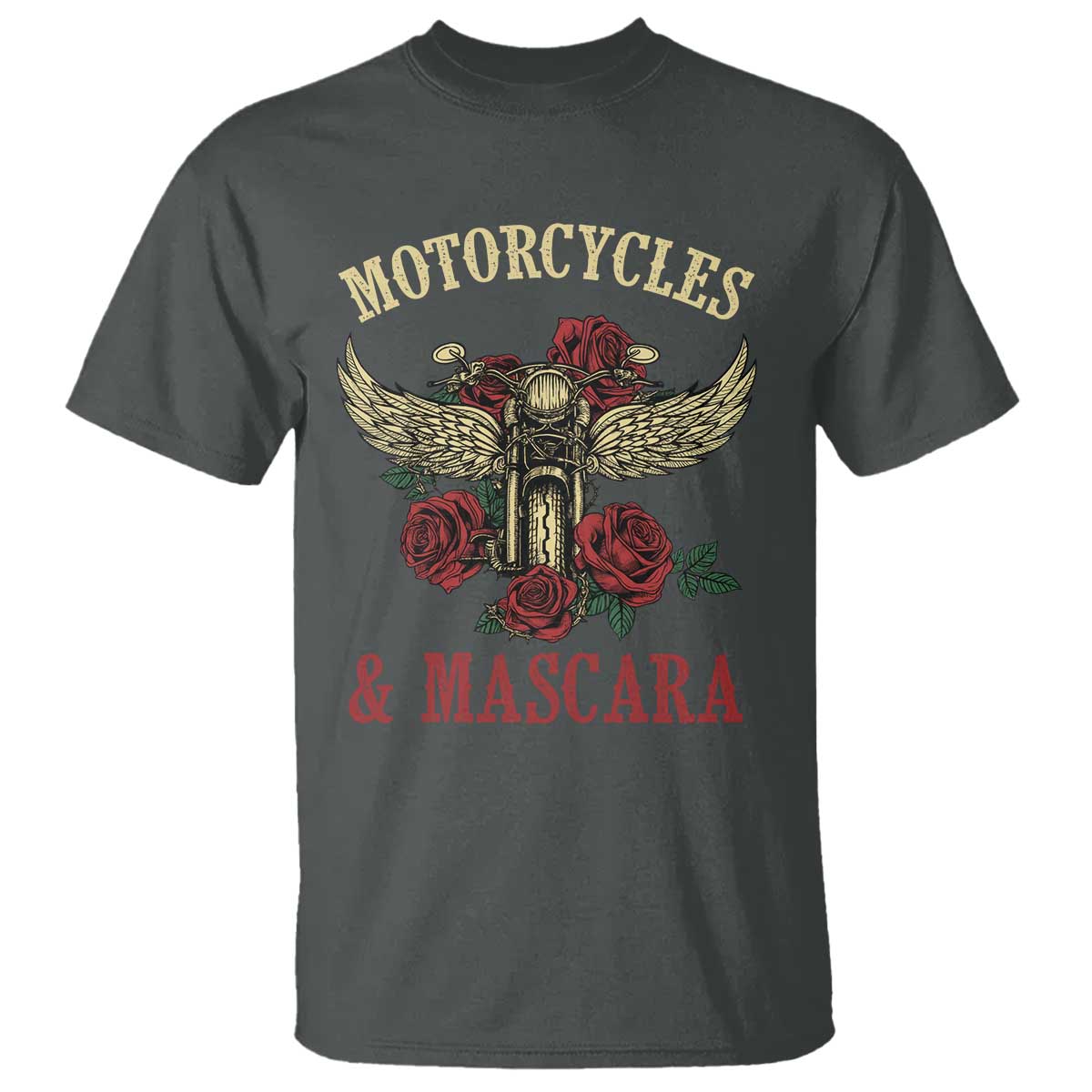 Motorcycle Women Biker T Shirt Motorcycles And Mascara Roses TS14 Dark Heather Print Your Wear