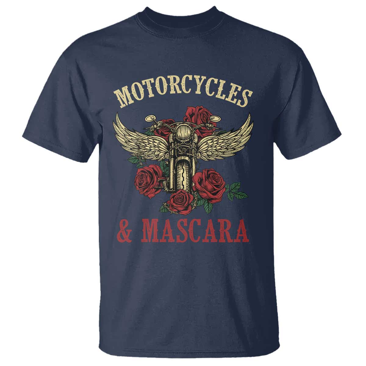 Motorcycle Women Biker T Shirt Motorcycles And Mascara Roses TS14 Navy Print Your Wear