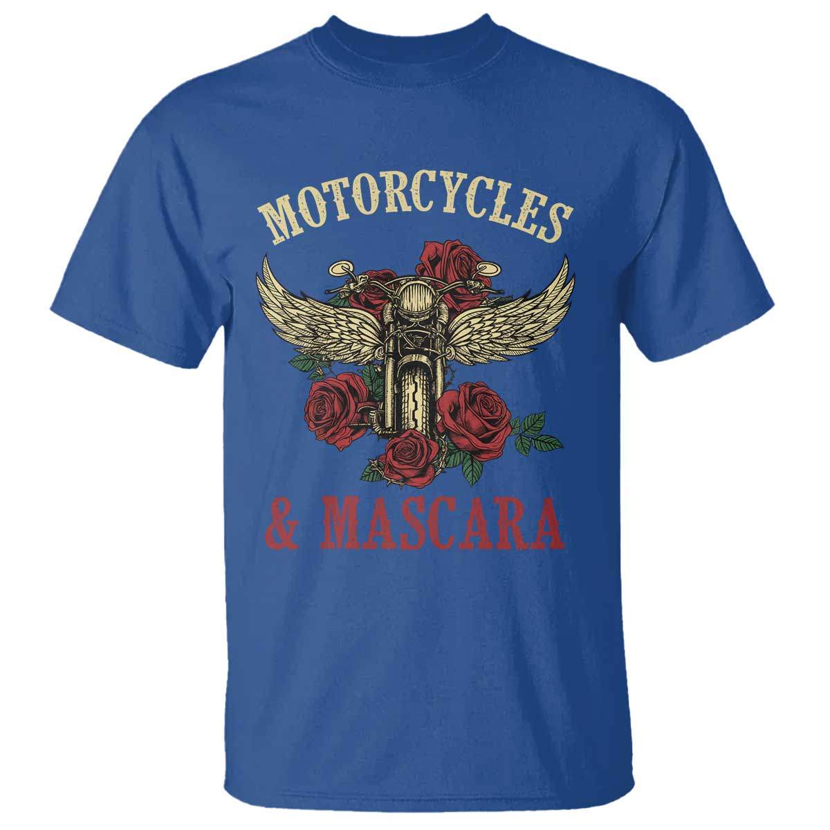 Motorcycle Women Biker T Shirt Motorcycles And Mascara Roses TS14 Royal Blue Print Your Wear