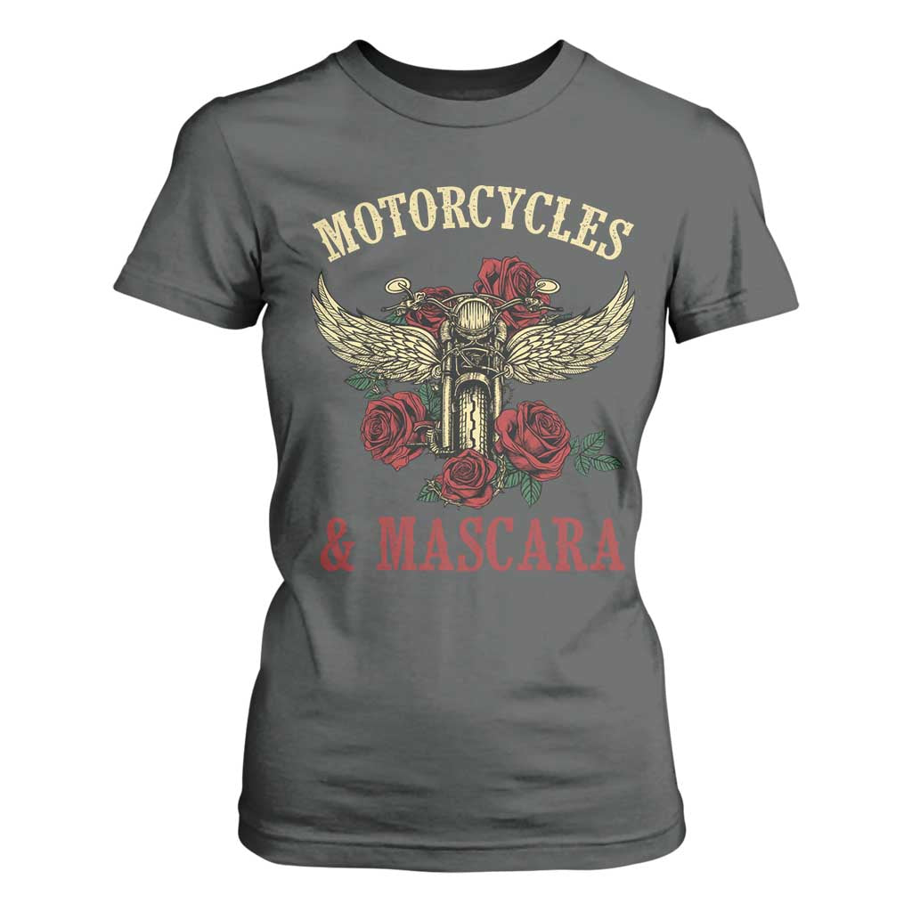 Motorcycle Women Biker T Shirt For Women Motorcycles And Mascara Roses TS14 Dark Heather Print Your Wear