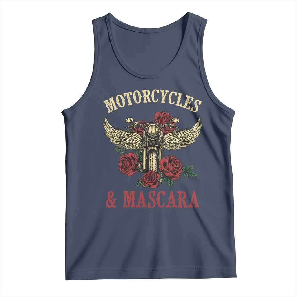 Motorcycle Women Biker Tank Top Motorcycles And Mascara Roses TS14 Navy Print Your Wear