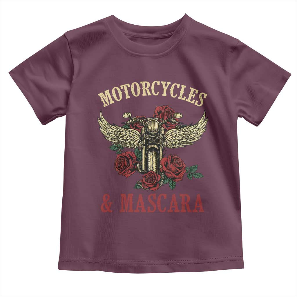 Motorcycle Women Biker Toddler T Shirt Motorcycles And Mascara Roses TS14 Maroon Print Your Wear