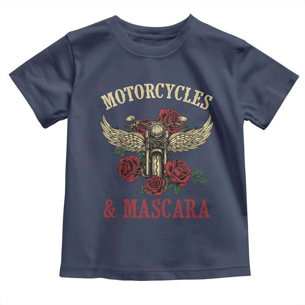 Motorcycle Women Biker Toddler T Shirt Motorcycles And Mascara Roses TS14 Navy Print Your Wear