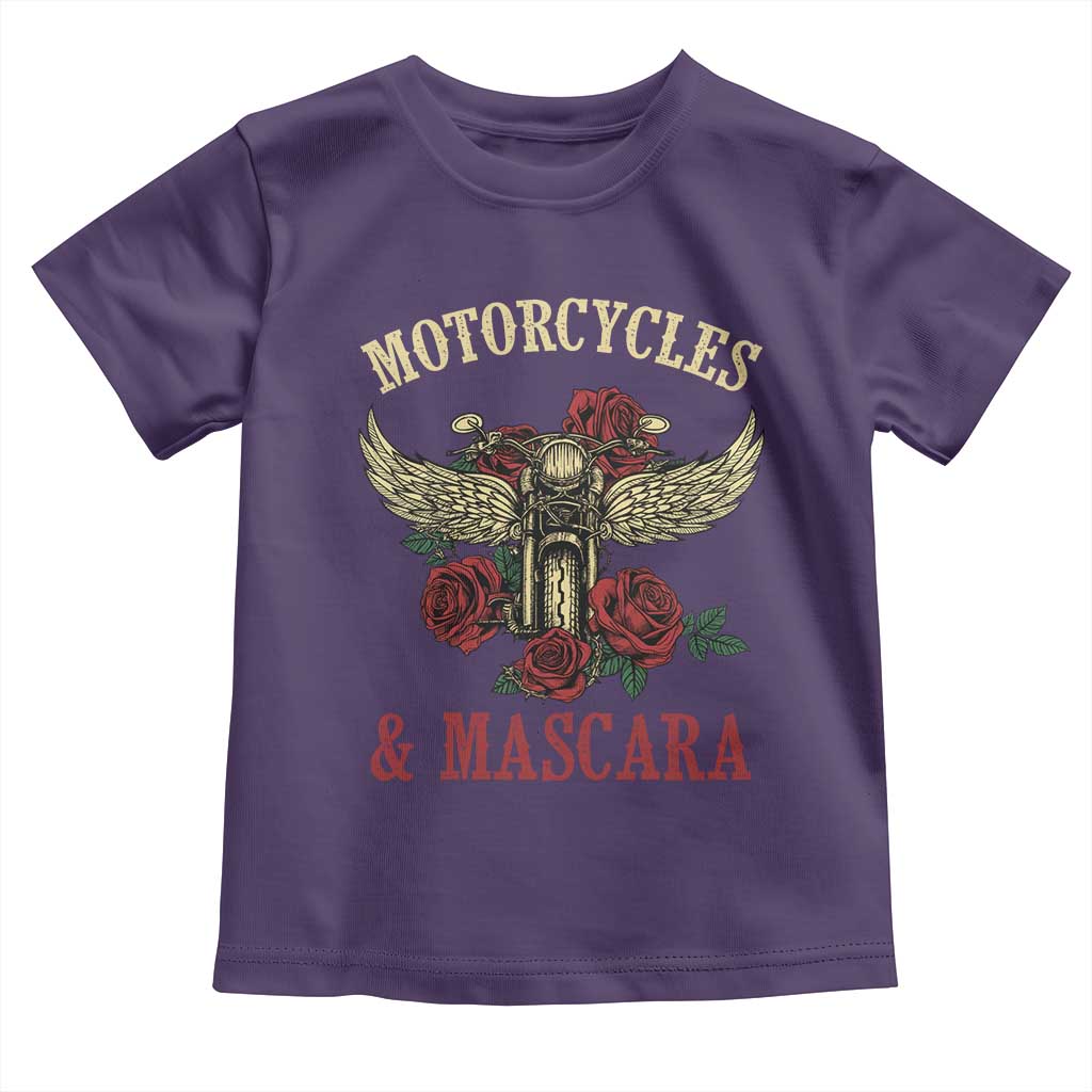 Motorcycle Women Biker Toddler T Shirt Motorcycles And Mascara Roses TS14 Purple Print Your Wear